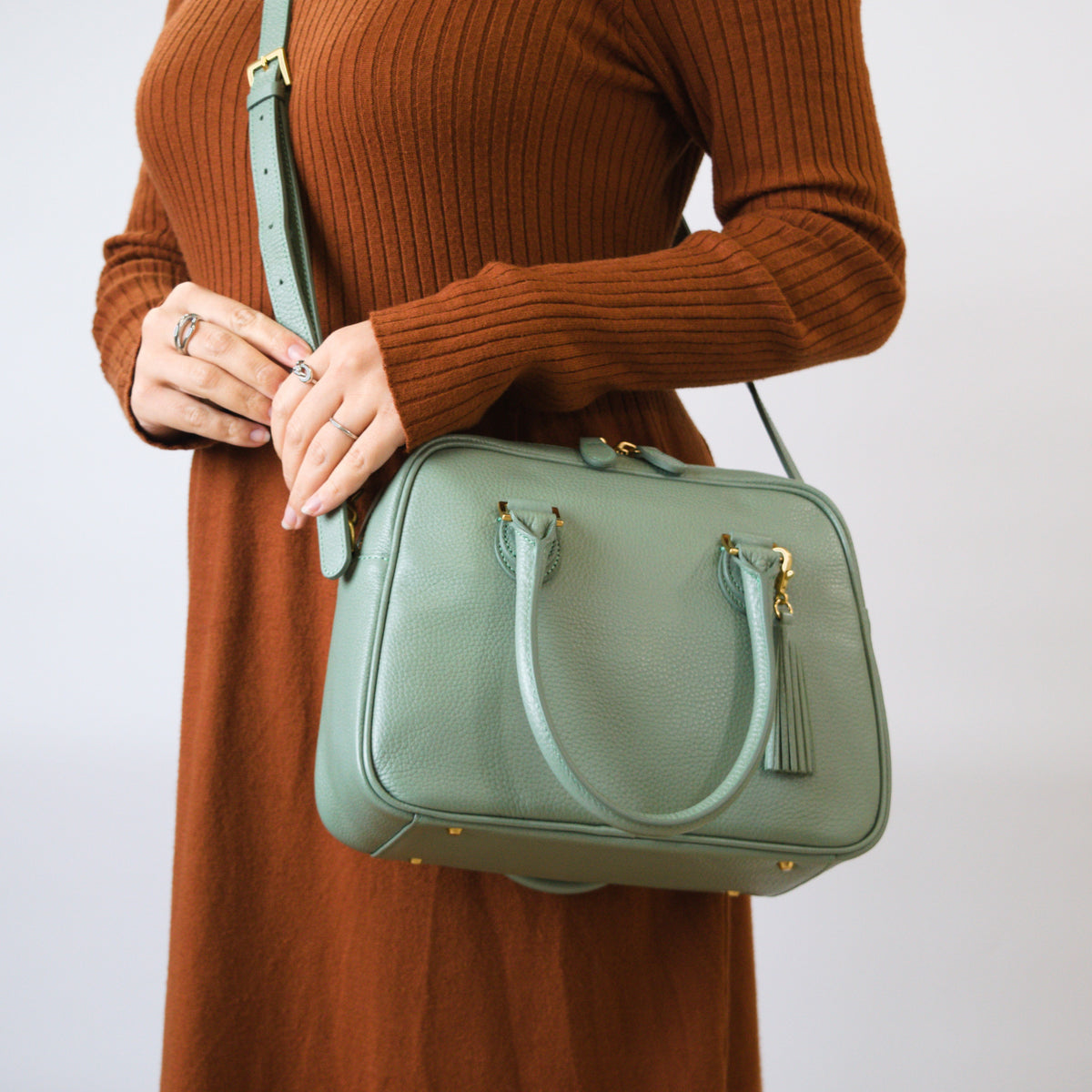 オリーブレザー 2Wayミニボストン