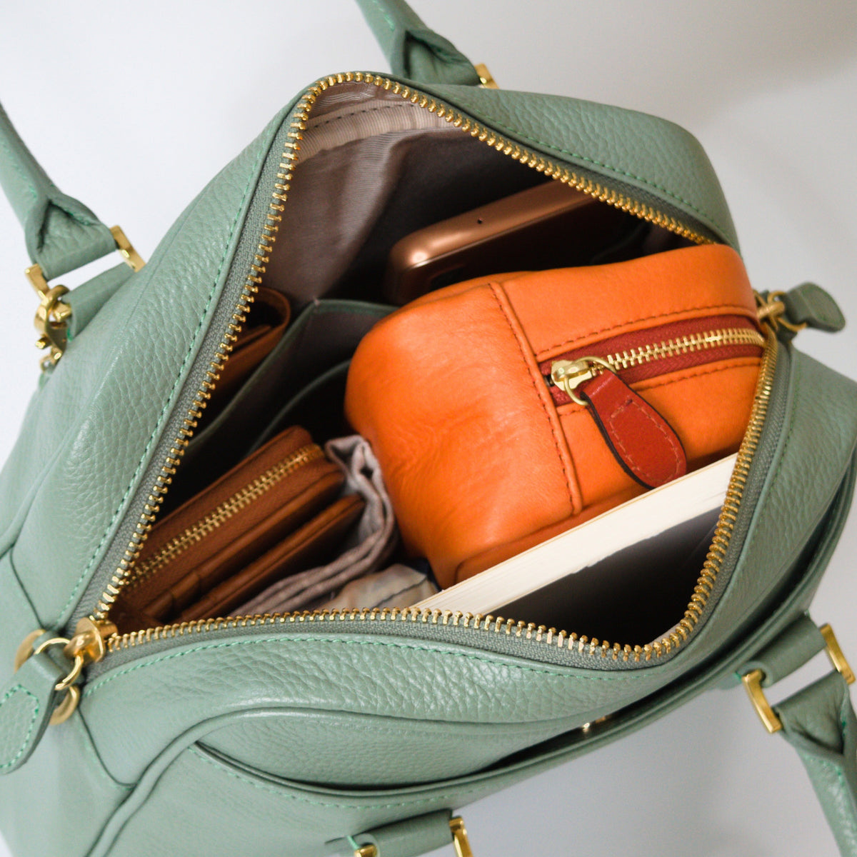 オリーブレザー 2Wayミニボストン