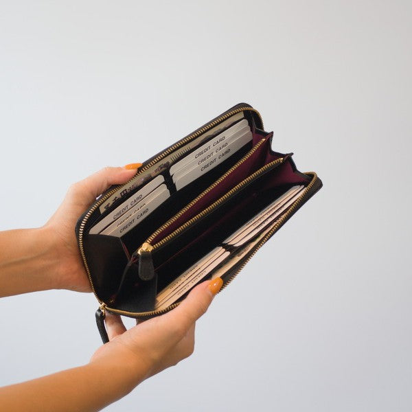 ムラ染めレザーのラウンドファスナー長財布