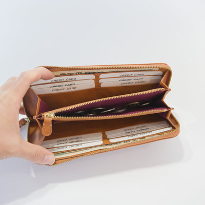 ムラ染めレザーのラウンドファスナー長財布