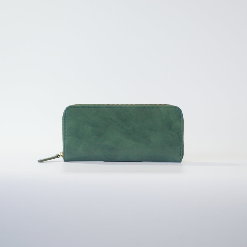 ムラ染めレザーのラウンドファスナー長財布color：Green