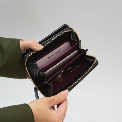 ムラ染めレザーのラウンドファスナー短財布