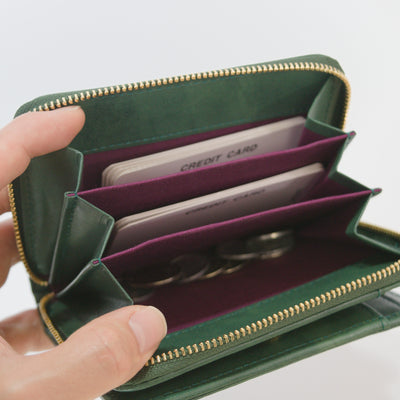 ムラ染めレザーのラウンドファスナー短財布