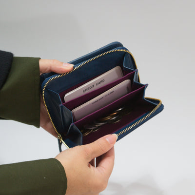 ムラ染めレザーのラウンドファスナー短財布