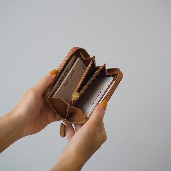 ムラ染めレザーのラウンド小銭入れ