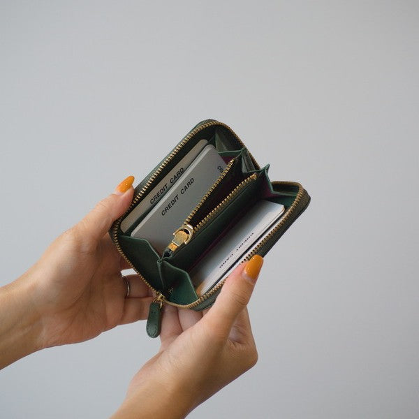 ムラ染めレザーのラウンド小銭入れ