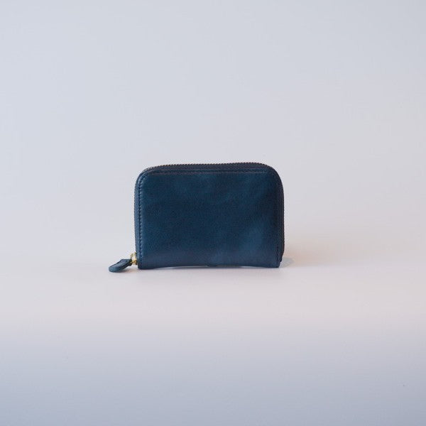ムラ染めレザーのラウンド小銭入れ<br>color：Navy