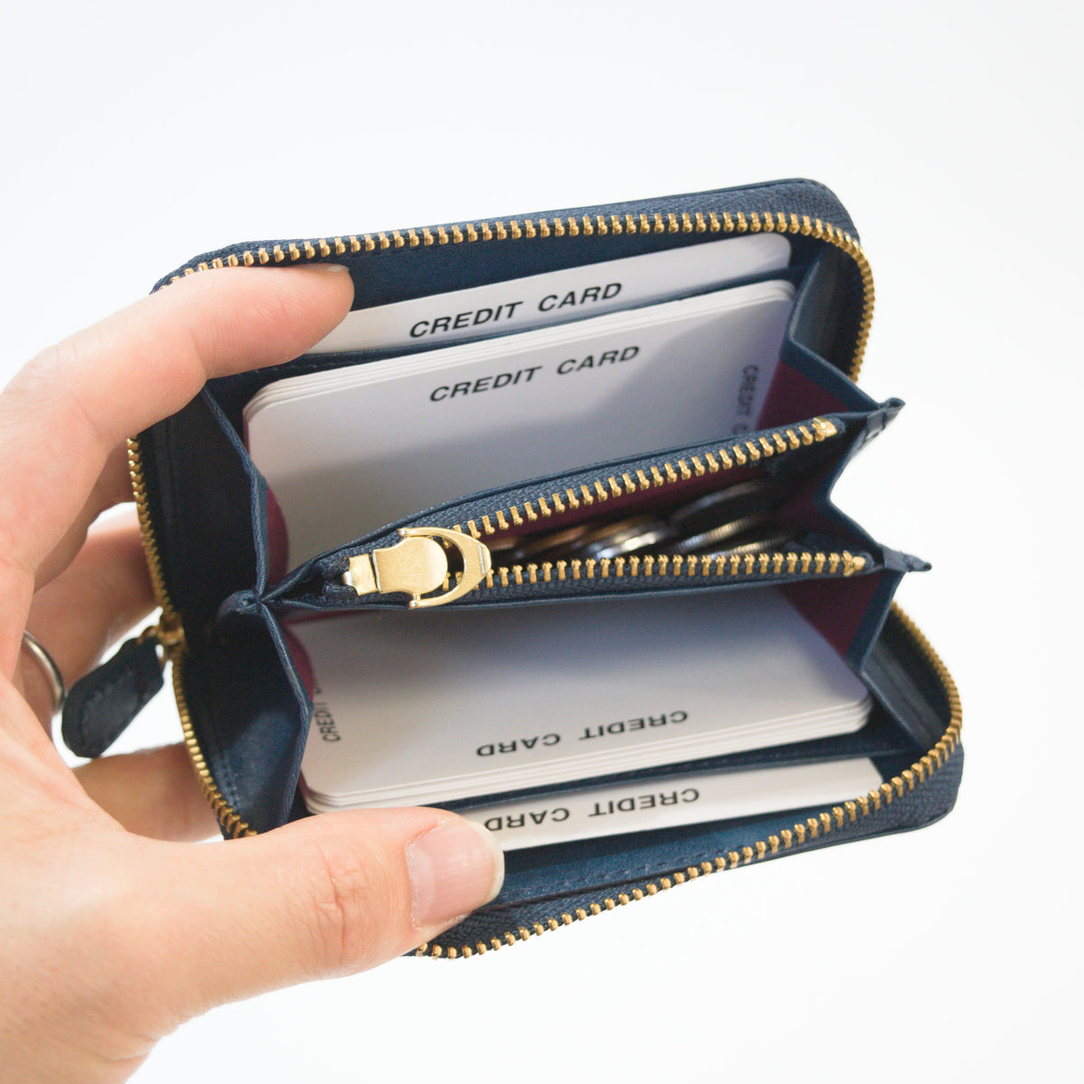 ムラ染めレザーのラウンド小銭入れ