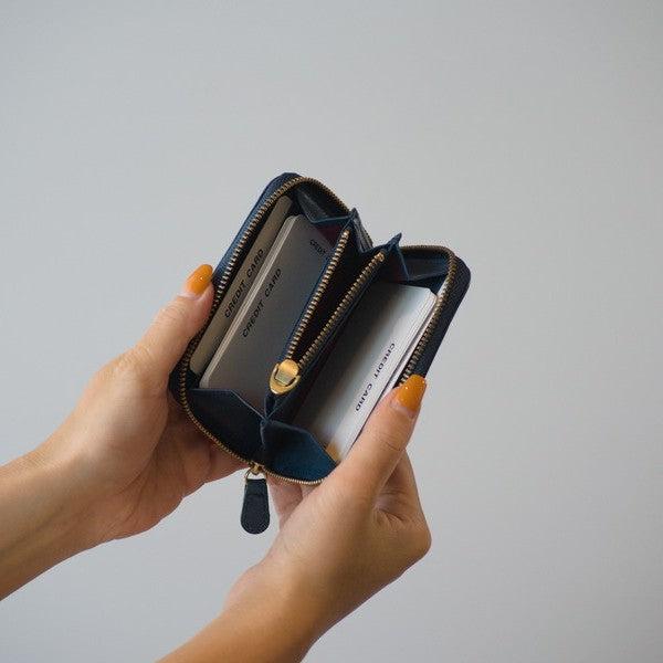 ムラ染めレザーのラウンド小銭入れ