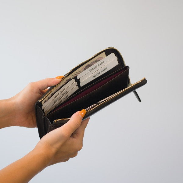 ムラ染めレザーのマチ付きL字束入れ 2