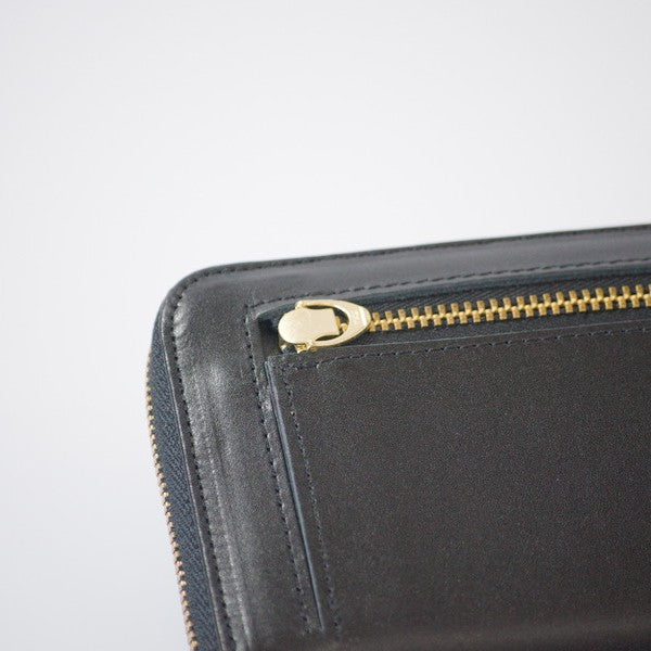 ムラ染めレザーのマチ付きL字束入れ