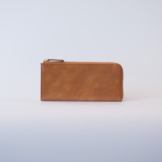 ムラ染めレザーのマチ付きL字束入れ