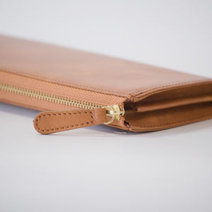 ムラ染めレザーのマチ付きL字束入れ