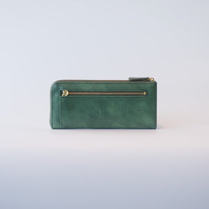 ムラ染めレザーのマチ付きL字束入れ