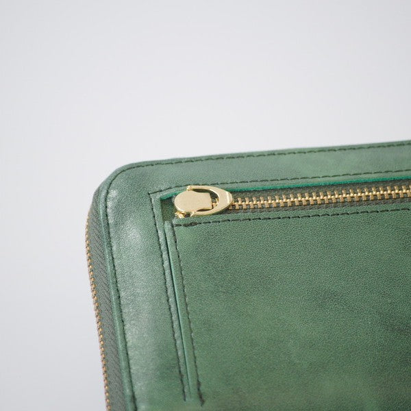 ムラ染めレザーのマチ付きL字束入れ