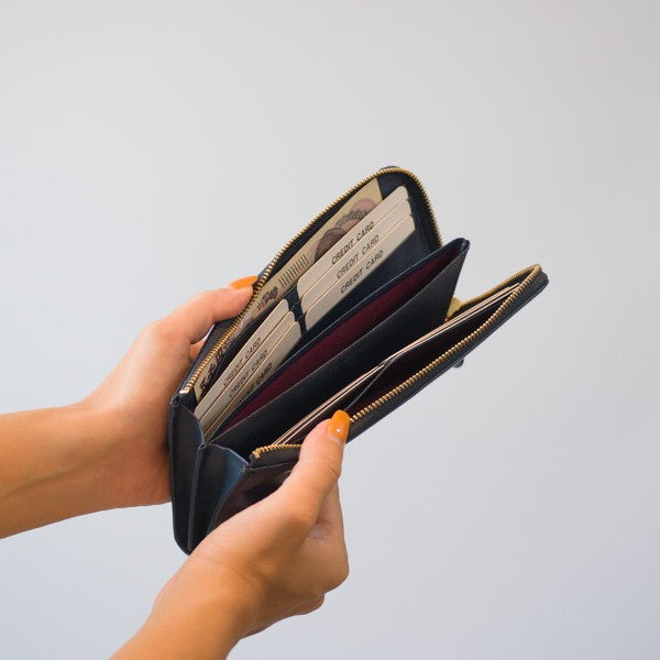 ムラ染めレザーのマチ付きL字束入れ 2