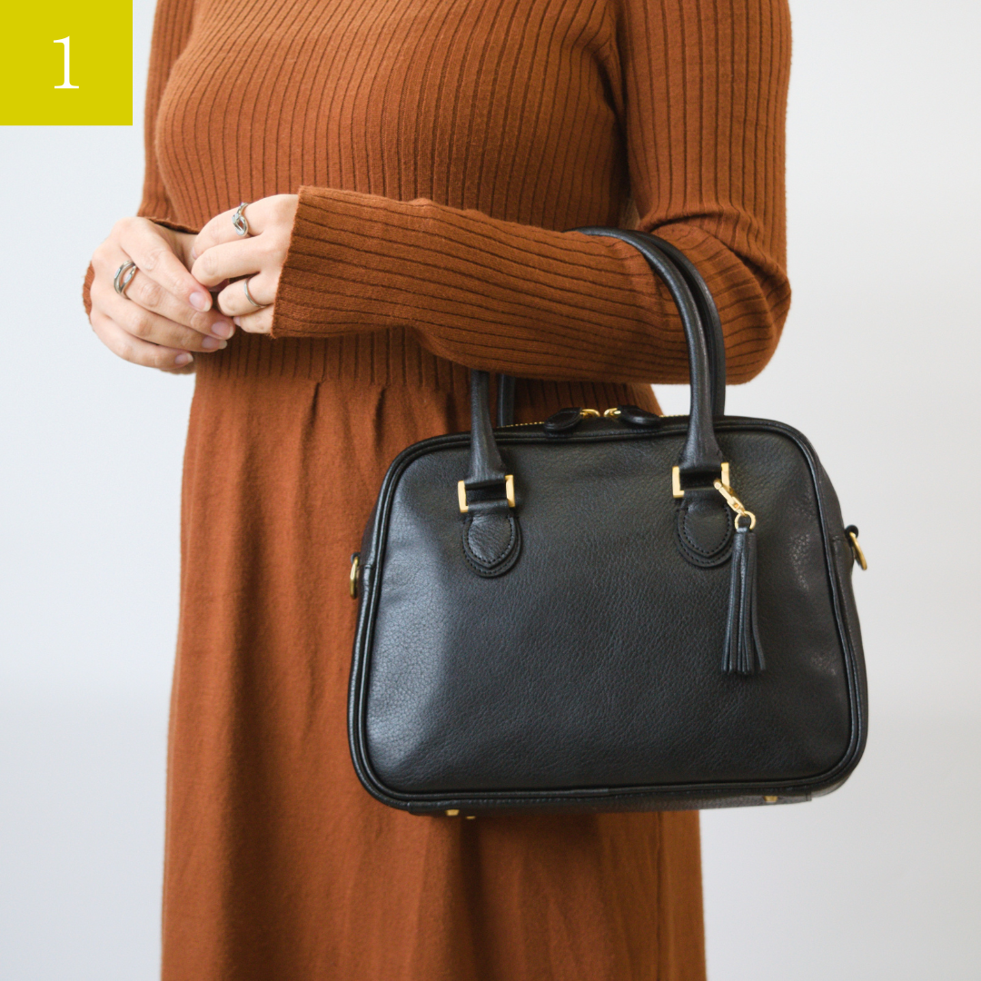 オリーブレザー 2wayミニボストンバッグ<br>color：Black